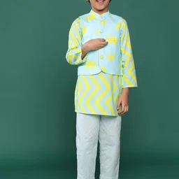 TALES & STORIES Boys Geometric Printed Straight Kurta & Pyjamas & Waistcoat-picture-10