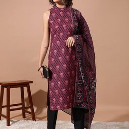 Vishudh Floral Printed Straight Kurta With Trousers & Dupatta-picture-39