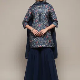Biba Floral Printed Sequinned  Kurta with Sharara & With Dupatta-image-59