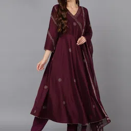 AHIKA Ethnic Motifs Printed Gotta Patti Angrakha Kurta with Trousers & Dupatta image 1