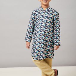 Stylo Bug Boys Blue Printed Angrakha Pure Cotton Kurta with Trousers-picture-44