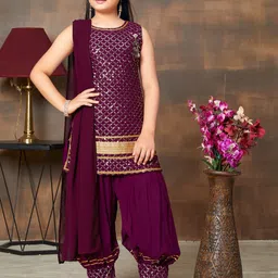 BAESD Girls Floral Embroidered Round Neck Straight Kurta with Trousers & Dupatta-picture-40
