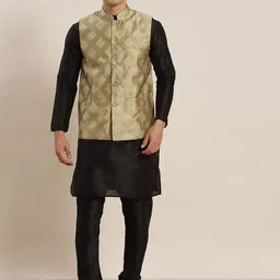 SOJANYA Mandarin Collar Kurta With Churidar & Nehru Jacket-picture-16