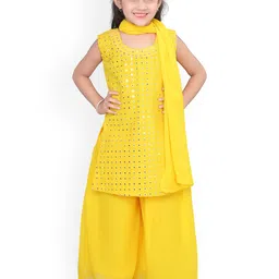 BAESD Girls Embroidered Regular Mirror Work Kurta With Palazzos & Dupatta-picture-14