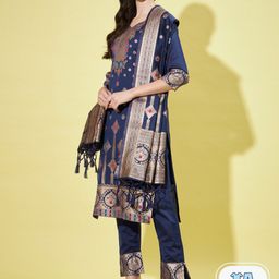 PPTOSS Ethnic Motifs Woven Design Zari Kurta With Trousers & Dupatta-picture-25