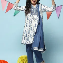 Biba Girls Floral Printed Kurta With Trousers & Dupatta-picture-16