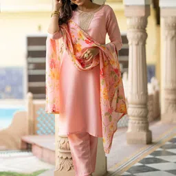 Navlik Embroidered Gotta Patti Yoke Design Straight Kurta With Trousers & Dupatta-picture-34