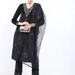 Ketch Embroidered Knited Velvet Kurta & Palazzos With Dupatta-image-41