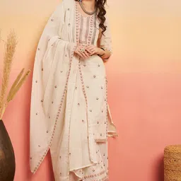 Sangria Embroidered Pure Cotton Regular Kurta & Trousers With Dupatta-image-61