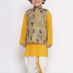 Little Bansi Boys Striped Pure Cotton Straight Kurta & Dhoti Pants With Nehru Jacket-picture-16