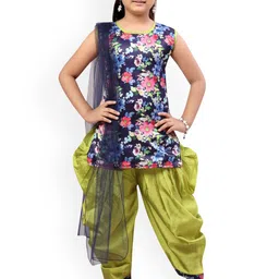 Sangria Girls Printed Straight Kurti With Patiala & Dupatta-picture-58