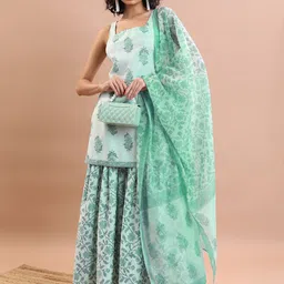 Vishudh Floral Printed Square Neck Straight Kurta & Sharara With Dupatta-image-39