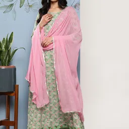 KALINI Floral Printed Gotta Patti Pure Cotton Kurta & Trousers With Dupatta-picture-22