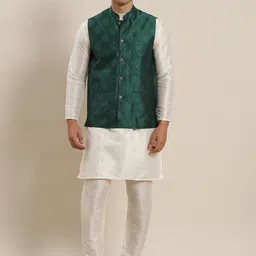 SOJANYA Mandarin Collar Regular Kurta With Churidar & Nehru Jacket-picture-17