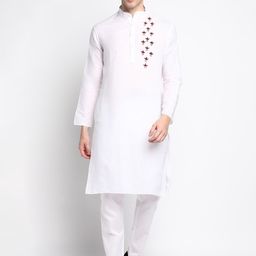 DEVOILER Men White Embroidered Straight Kurta with Pyjamas-picture-48