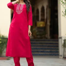 Navlik Floral Embroidered Yoke Design Zari Work Kurta With Trousers & Dupatta-picture-29