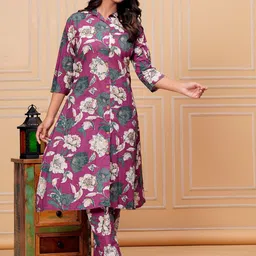 VINDYAVASINI Floral Printed Pure Cotton A-Line Kurta With Trousers-picture-26