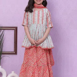Biba Girls Ethnic Motifs Printed Gotta Patti A-Line Kurta With Sharara & Dupatta-picture-38