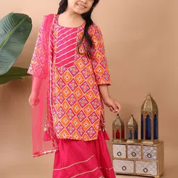 Sangria Girls Printed Pure Cotton Straight Kurta & Trouser With Dupatta-picture-56
