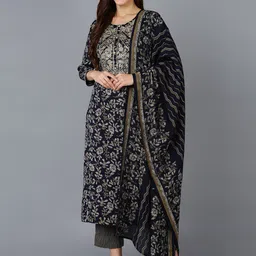 AHIKA Women Floral Printed Kurta with Trousers & With Dupatta-image-50