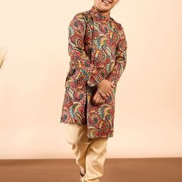 Stylo Bug Boys Ethnic Motifs Printed Mandarin Collar Angrakha Kurta with Pyjamas-picture-0