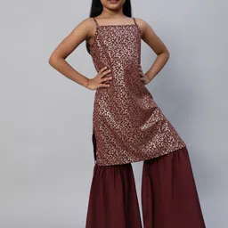 Aks Kids Girls Floral Printed Shoulder Straps Georgette Kurta With Sharara-picture-35