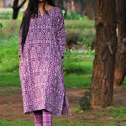Chidiyaa Women Purple Ethnic Motifs Printed Pure Cotton Kurta with Trousers-picture-26