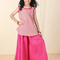 Sangria Girls Floral Printed Pure Cotton Sleeveless Kurti With Palazzos-picture-35