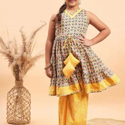 Stylo Bug Girls Printed Empire Pure Cotton Kurti With Trousers-picture-25