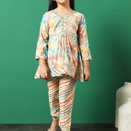 Readiprint Fashions Girls Printed Empire Gotta Patti Chanderi Silk Kurti with Palazzos-picture-3