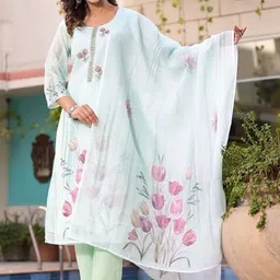 Label Khoj Floral Embroidered Thread Work Straight Kurta With Trousers & Dupatta-picture-41