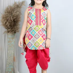here&now x kinder kids Kinder Kids Girls Ethnic Motifs Printed Gotta Patti Pure Cotton Kurti with Dhoti Pants-picture-54