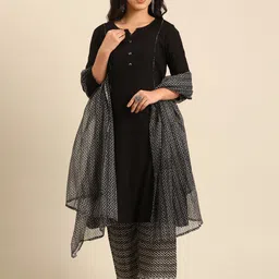 IMARA Notched Neck Straight Kurta with Trousers & Dupatta-picture-46