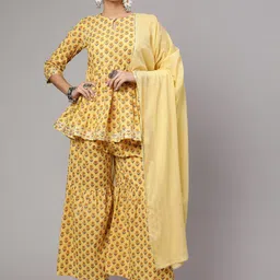 Viharini Women Floral Printed Regular Pure Cotton Kurti with Sharara & With Dupatta-picture-15