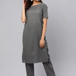 Idalia Boat Neck High-Slit Pure Cotton Kurta with Trousers-picture-26