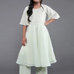 Aks Kids Girls Yoke Design Sequinned Georgette Kurta with Palazzos-picture-36