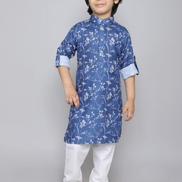 Ministitch Boys Floral Printed Mandarin Collar Regular Kurta with Trousers-picture-2