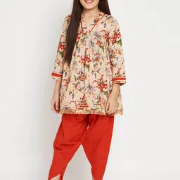 Readiprint Girls Floral Printed Empire Pure Cotton A Line Kurti With Harem Pants-picture-50