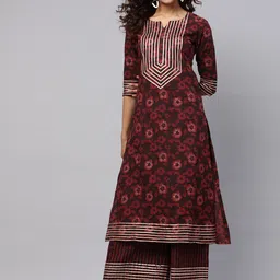 Idalia Floral Printed Notched Neck Gotta Patti Pure Cotton Kurta With Palazzos-picture-25