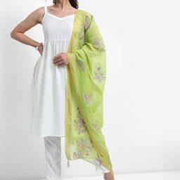 Vishudh Off White Woven design Printed A-Line Kurta With Trousers & Dupatta-picture-49