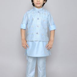 Ministitch Boys Ethnic Motifs Regular Mandarin Collar Thread Work Kurta with Trousers-picture-35