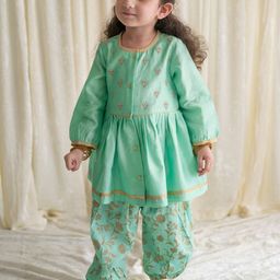 Tiber Taber Girls Floral Embroidered Chanderi Silk Kurta with Salwar & Bow-picture-13