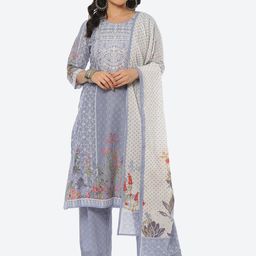 Biba Women Floral Printed Kurta with Trousers & Dupatta-picture-4