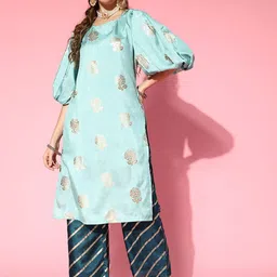 AKS Couture  Floral Printed  Detachable Sleeves Straight Kurta With Palazzos-image-78