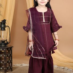 here&now x kinder kids Kinder Kids Girls Embroidered Regular Pure Cotton Kurti with Sharara & Dupatta-picture-30