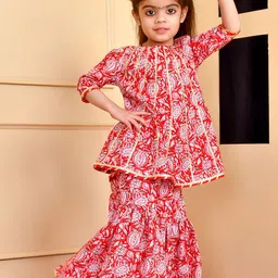 Rangpur Girls Floral Printed Gotta Patti Pure Cotton Kurta with Sharara-picture-20