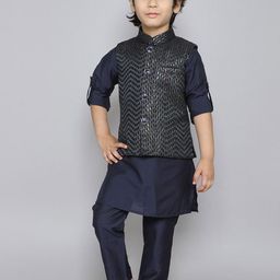 Ministitch Boys Regular Mandarin Collar Sequinned Kurta with Trousers-picture-42