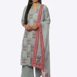 Biba Floral Printed Kurta With Palazzos & Dupatta-picture-2