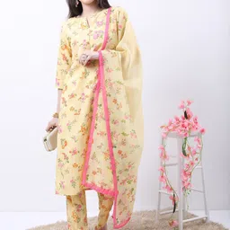 Vishudh Floral Printed Regular Kurta with Trousers & With Dupatta-image-65