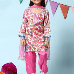 Biba Girls Floral Printed Gotta Patti Kurti with Salwar & Dupatta-image-75